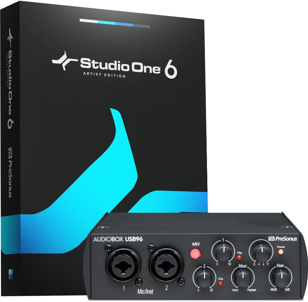 Audiobox USB 96 Bundle — USB Audio Interface, XLR Interface for Guitar, Device for PC & Mac, Complete Recording Package with Studio One Pro, Music Production, Home Studio