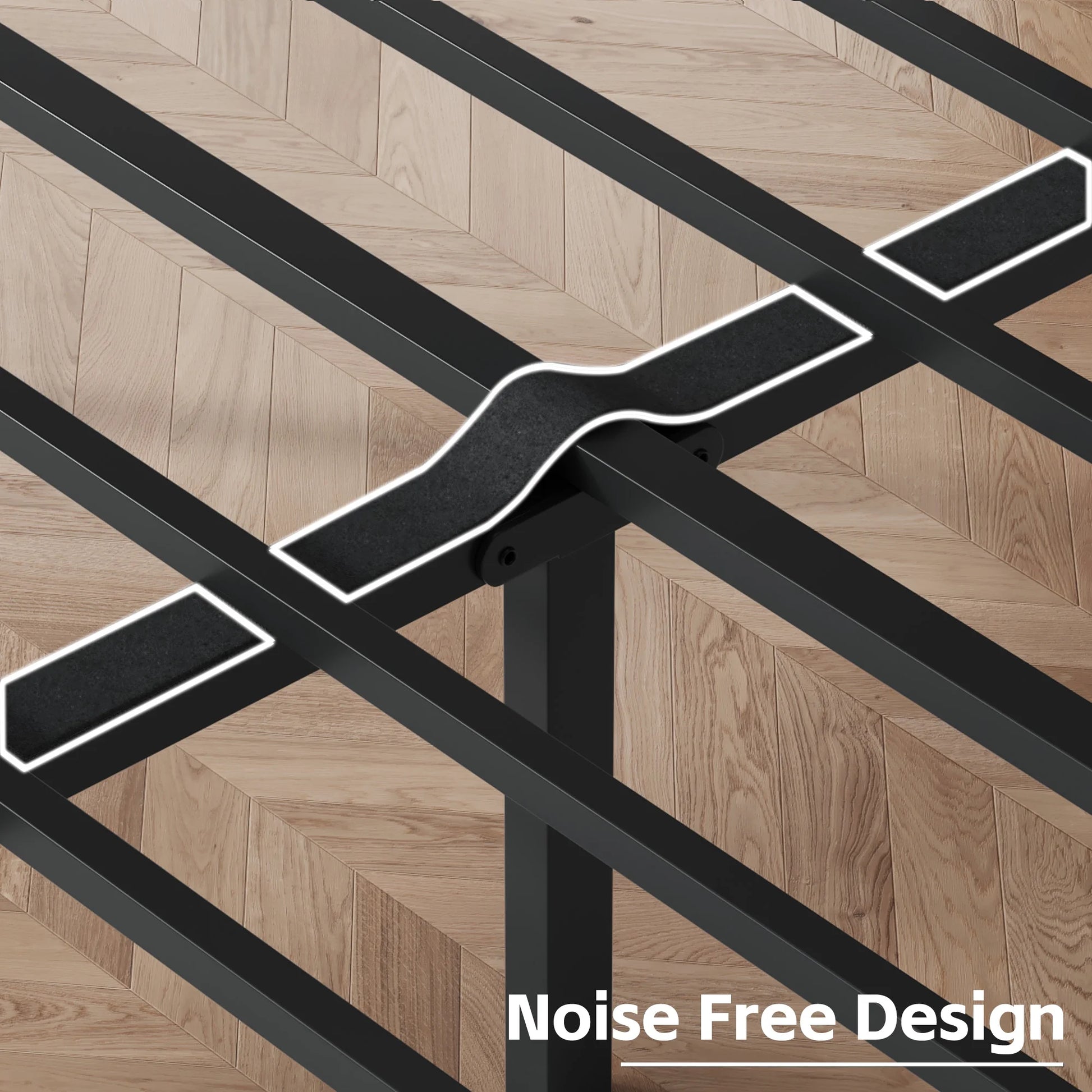 Bed Frame with Upholstered Headboard, Queen, Metal Support, No Box Spring Needed, Black