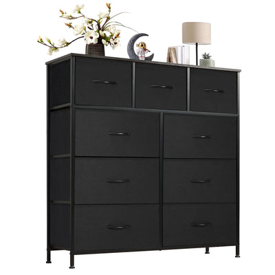 9-Drawer Fabric Dresser, TV Cabinet Sideboard, Storage Organizer Cabinet for Living Room, Bedroom, Office, Black