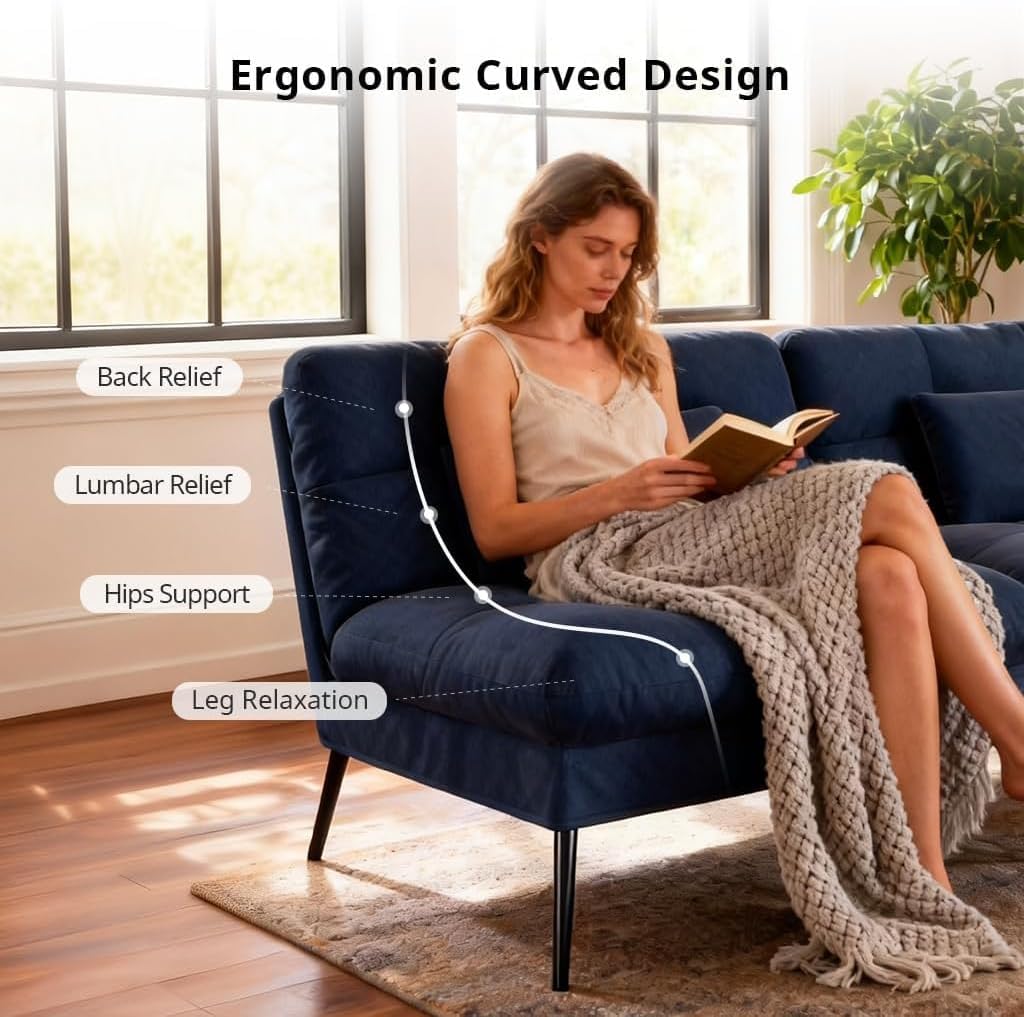 Convertible Sofa Bed,72″Fabric Couch with Adjustable Backrest,Loveseat Recliner Sleeper Living Room Furniture Futon Set (Blue)