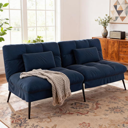 Convertible Sofa Bed,72″Fabric Couch with Adjustable Backrest,Loveseat Recliner Sleeper Living Room Furniture Futon Set (Blue)