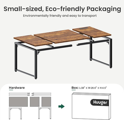 71" x 31.5" Heavy-Duty Office Desk with Power Outlets & USB-C: Sturdy Metal Frame, 1.2" Thick Rustic Brown Desktop for Home Office