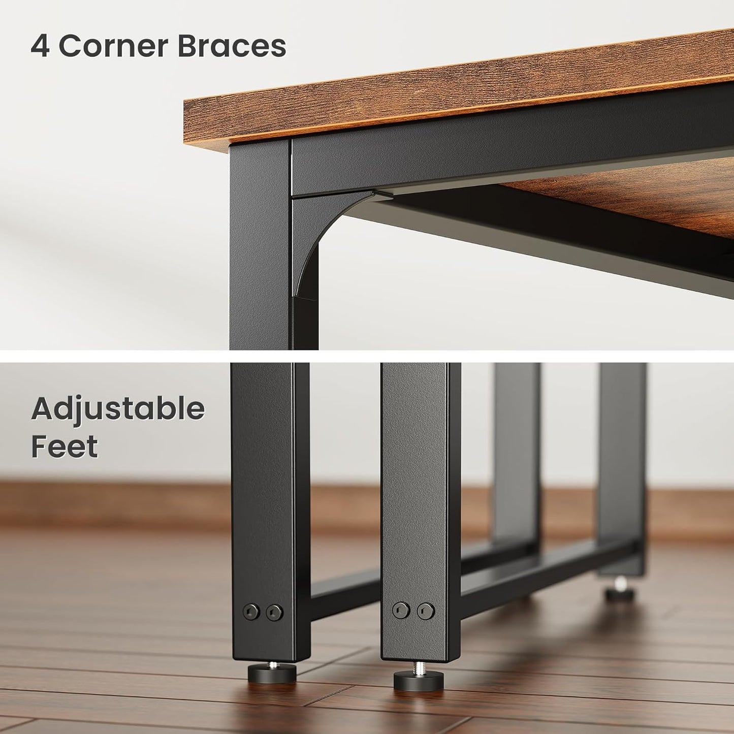 71" x 31.5" Heavy-Duty Office Desk with Power Outlets & USB-C: Sturdy Metal Frame, 1.2" Thick Rustic Brown Desktop for Home Office