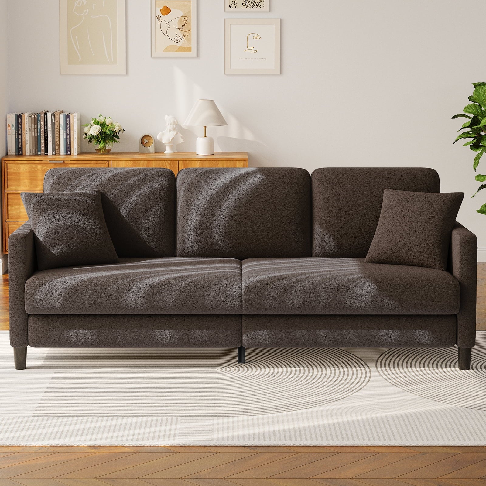 83" Comfortable Upholstered Sofa, 3 Seater Couch for Living Room,  Big Loveseat with Extra Deep Seats , 2 Pillows