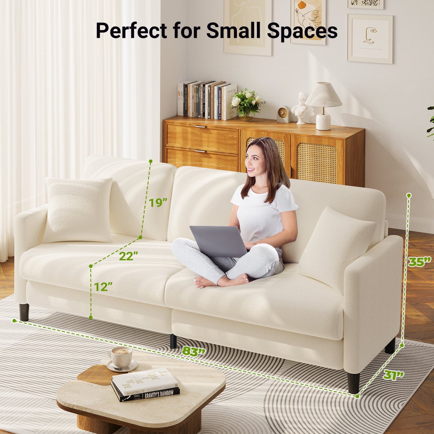 83" Comfortable Upholstered Sofa, 3 Seater Couch for Living Room,  Big Loveseat with Extra Deep Seats , 2 Pillows