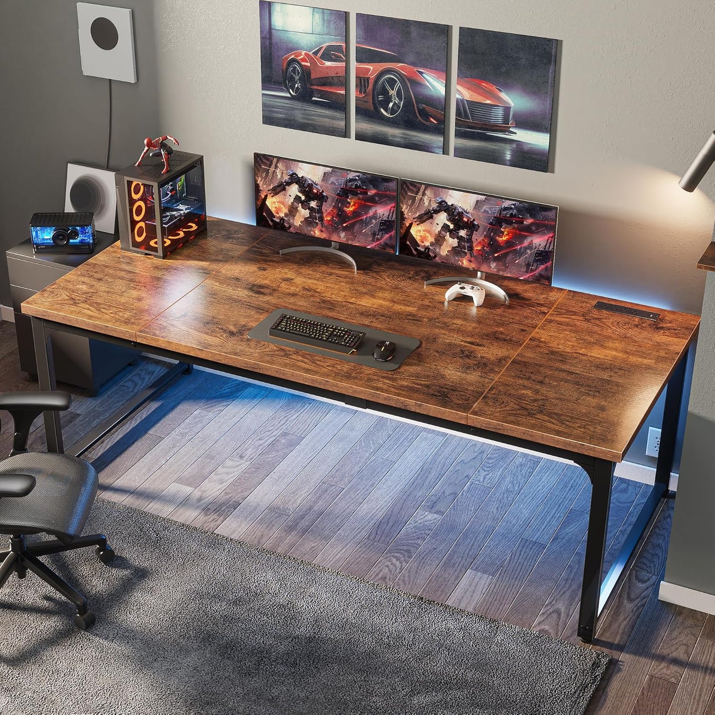 71" x 31.5" Heavy-Duty Office Desk with Power Outlets & USB-C: Sturdy Metal Frame, 1.2" Thick Rustic Brown Desktop for Home Office