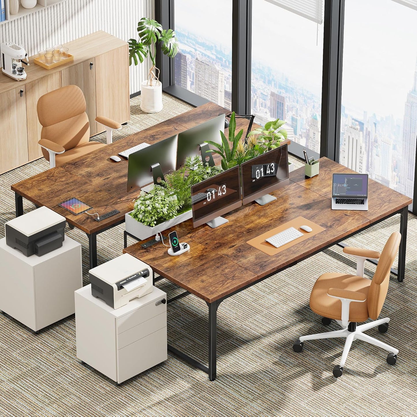 71" x 31.5" Heavy-Duty Office Desk with Power Outlets & USB-C: Sturdy Metal Frame, 1.2" Thick Rustic Brown Desktop for Home Office