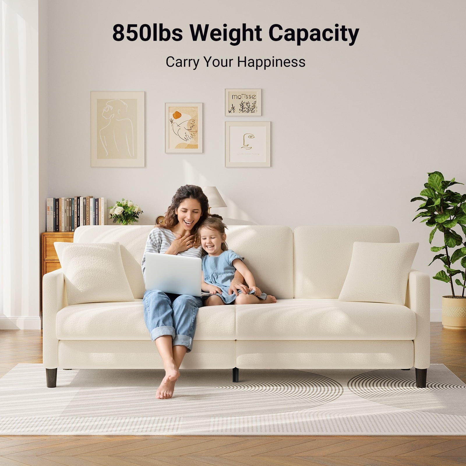 83" Comfortable Upholstered Sofa, 3 Seater Couch for Living Room,  Big Loveseat with Extra Deep Seats , 2 Pillows